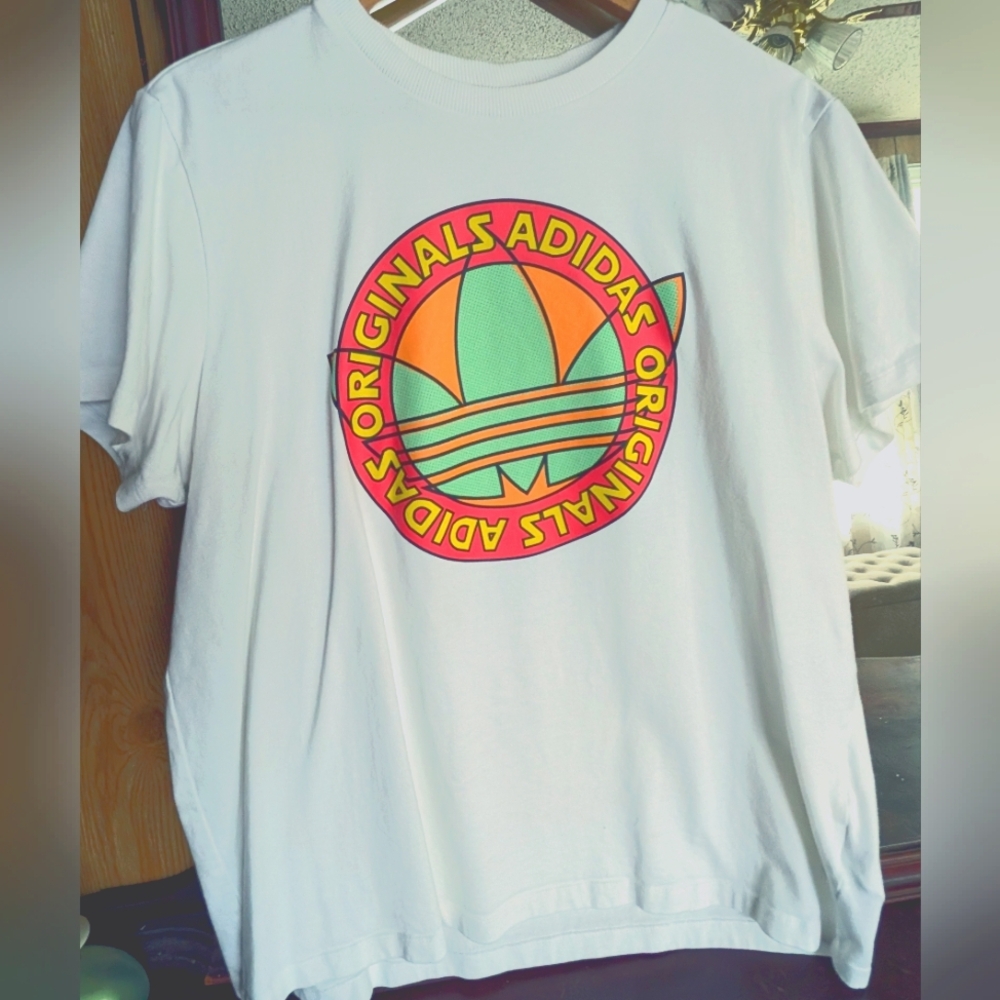 2 Adidas Originals White Tee with Vibrant Logo